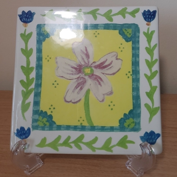 Hallmark KIMBERLY HODGES 2003 TILE FLOWER PINK Yellow Blue 6" x 6" - Picture 2 of 8